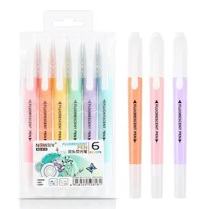 6支双尖粉彩荧光笔艺术彩色荧光笔套装双记号笔