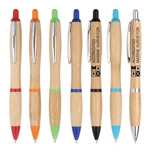 Eko yeşil promosyon ürünleri ürün geri dönüşüm bambu ahşap Curvy Viva tükenmez kalem lazer ile oyulmuş logo - Product Image 1