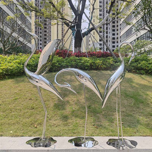 Stainless Steel Mirror Crane Sculpture Modern Outdoor Garden Ornament Animal Shape Landscape Decoration - Product Image 1