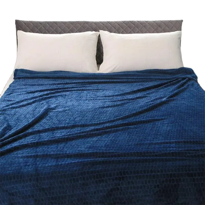 Double Extra Heavy Navy Blue Super Soft Fleece Sleep throw Plaid Blankets Bulk On Sale