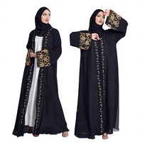 Ensemble Abaya de Luxe Ouverte Habib Dubai, Orné de Perles Dorées Françaises, Vêtements Islamiques Modestes Personnalisés pour Femmes Musulmanes, Vente en Gros