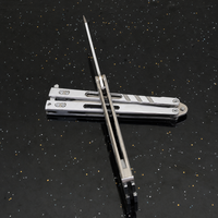 Couteau pliant de haute qualité 9Cr13MoV non affûté, finition satinée, étui en nylon, couteau utilitaire de camping et d'entraînement Balisong, coffret cadeau