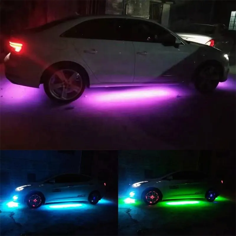 4PCS 8 Colors Multicolor RGB IR Remote LED Strip Under Car Tube Underglow Music Sound Active Sensor Lights  36"x2  48"x2
