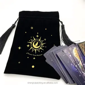 Satin gefütterte Samt Tarot Kordel zug Tasche mit Goldfolie Quaste Kordel zug Samt Taschen