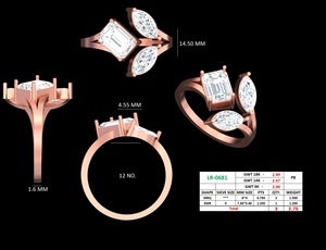Anillo de compromiso Toi et Moi con diseño personalizado de esmeraldas y corte marquesa, elaborado en laboratorio, con acabado en oro rosa de 10K y múltiples piedras para mujer - Product Image 2