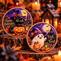 Pièce de monnaie 3D en cuivre pur 999 de 1 oz, motif halloween hibou fantôme dessin animé, impression UV en relief, boîte cadeau, objet de collection souvenir