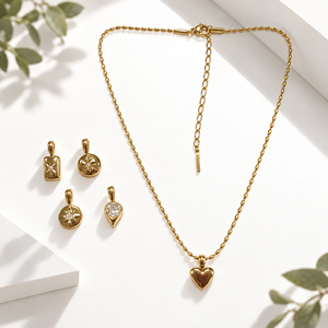Interchangeable Pendant Necklace Set <b>Gold</b> 14K <b>Gold</b> Vacuum Plated Stainless Steel - Product Image 1