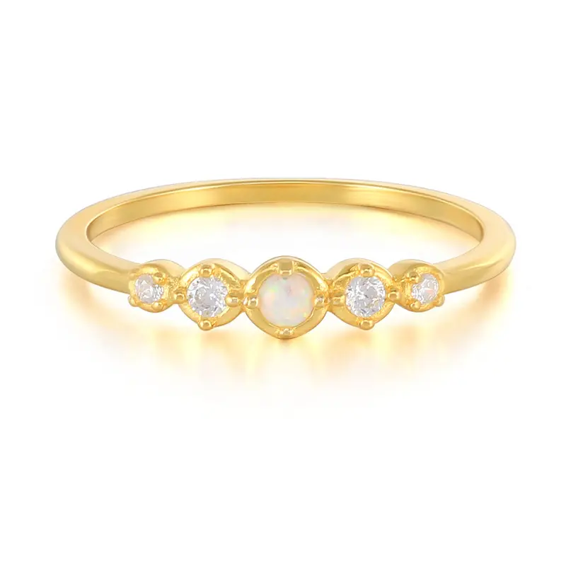 Nieuwe Speciale Vintage Stijl S925 Sterling Zilver 18K Gold Geometrische Diamant En Opaal Ringen Voor Vrouwen