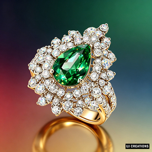 Women's 18K Gold Plated Cocktail <b>Ring</b> Pear Cut Green <b>Crystal</b> Pave Setting Luxury Flower Statement Jewelry - Product Image 3