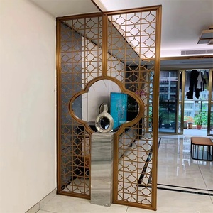 Cloison écran en acier inoxydable or rose brossé entrée métal creux lumière luxe salon verre rideaux cantonnières panneau - Product Image 2