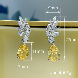 Boucles d'oreilles scintillantes en forme de poire avec feuilles florales pour femmes, bijoux élégants et tendance - Product Image 4