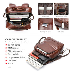 Sac à dos pour ordinateur portable en cuir véritable vintage Customniucunzh, grande capacité, imperméable, sac à dos de voyage pour homme, sac à dos en cuir - Product Image 5