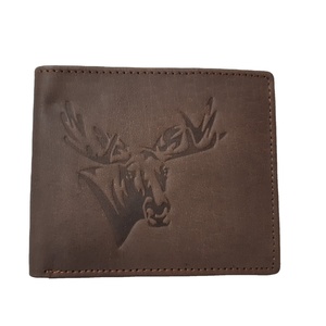 Moose Logo Embossed Wallet Billfold <b>Men</b> Genuine Cowhide Leather Luxury <b>Purse</b> Custom - Product Image 1