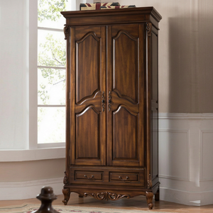 Armario de Lujo Hecho a Mano con Madera Sólida de 2 Puertas y Cajones Inferiores con Acabado de Tallado Ornamentado - Product Image 1