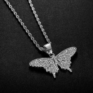 Yunnique – collier avec pendentif papillon en acier inoxydable, serti de strass, bijoux unisexes à la mode, cadeau - Product Image 3