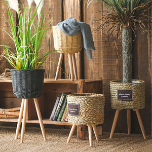 Panier à fleurs en paille tressée, support de plante en rotin, fait main, décoration de salon et de balcon, conteneur pour plantes vertes, pot à bonsaï - Product Image 1