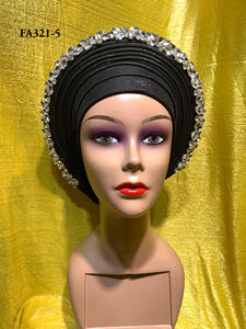 Auto Gele africain Aso Oke avec perles pour mariage traditionnel nigérian, Auto Gele de mariée - Product Image 5