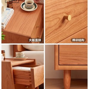 Cherry Wood Solid Wood Nightstand With <b>Drawers</b> Bedroom Storage <b>Side</b> Table Nordic Minimalist Design - Product Image 5
