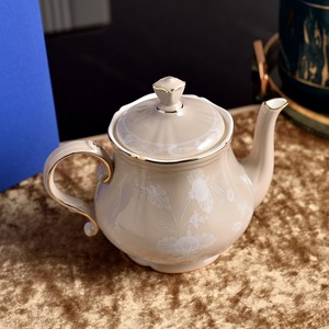 Elegant New Bone China Porcelain Embossed Beige Teapot Set Dinnerware Sets Floral Pattern Dishwasher Microwave Safe Shape Custom - Product Image 2