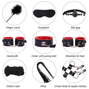 Kit BDSM de bondage sexuel, dispositifs de retenue, vibromasseur, godemiché, menottes, collier, attaches de cheville, dés, perles, plug anal, en matériau PU, jouets pour adultes - Product Image 2