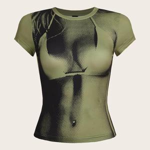 Camiseta Gráfica Personalizada con Logotipo Bordado, Cuello Redondo, Manga Corta, para Mujer - Product Image 4