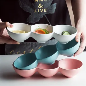 Disques en céramique pour service de table, restaurant au design unique, plusieurs couleurs, 3 compartiments