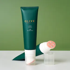 Tubo de escova cosmética vazio, embalagem limpadora para tubo de plástico cosmético de 100ml com aplicador de escova de silicone para lavagem facial/limpeza