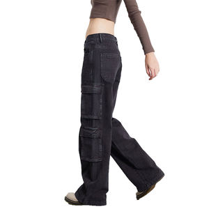 Custom Women 8 Pocket Style Boyfriend vita media Classic Black Wash <span class=keywords><strong>pantaloni</strong></span> Cargo larghi con gamba rilassata Ultra-Slouchy - Product Image 2