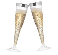 Fabricante chino de toda venta de plástico de plata de Rim desechables Champagne Vino flautas para las partes boda tostado