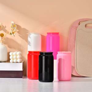 Taza de vidrio transparente para sublimación de 16 oz, estilo lata de cerveza colorida, con tapa de bambú y pajitas, desde almacén de EE. UU. - Product Image 5