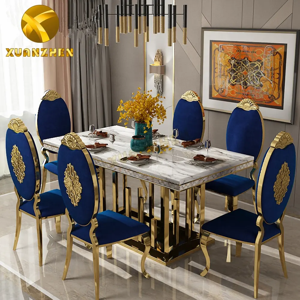 Meja Makan Furnitur Modern Italia Set, Meja Makan Mewah Kelas Atas Pabrik Batu Travertine DT023