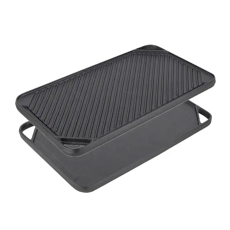 Double Sided Pan Griddle Stove Top Non Stick Pan Square Heat Skillet Camping Frying Grilling Cast Iron Skillet Grill Pan
