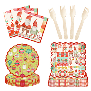 DAMAI Christmas Customized Party Tableware Set Disposable Christmas Santa <b>Ring</b> Bow Knot Star Gift Box Pattern Paper Plates - Product Image 5