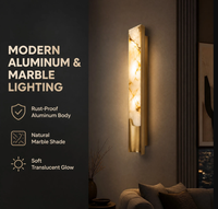 Lámpara de Pared de Mármol Moderna con LED, Marco de Aluminio Dorado, Estilo Nórdico Minimalista de Lujo para Dormitorio, Sala de Estar, Pasillo, Hotel
