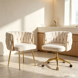 Pink Tufted Salon <b>Chair</b> Upholstered Beauty <b>Chair</b> Swivel <b>Vanity</b> Seating with Metal Frame for Studio - Product Image 1
