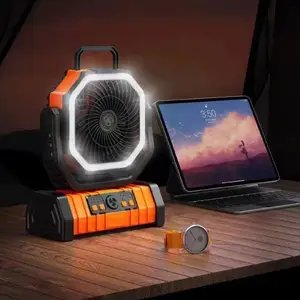 10000 20000mAh Battery Operated Outdoor Usb Rechargeable Portable Desk Fan Camping Fan With Led Lamp