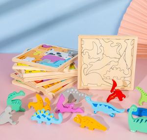 Jeu de puzzle éducatif en bois pour enfants, dessin animé, Montessori, légumes, dinosaures 3D, 12 pièces - Product Image 5