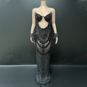 Novance Y5208 Nuovi Arrivi Abito da Sera <span class=keywords><strong>Nero</strong></span> Sexy con Aperture, Lussuoso con Strass, Elegante <span class=keywords><strong>Vestito</strong></span> da Festa per Donne - Product Image 1