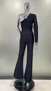 2024 gran oferta malla brillante diamante personalidad manga única pequeños pantalones acampanados moda Casual vendaje mono - Product Image 6