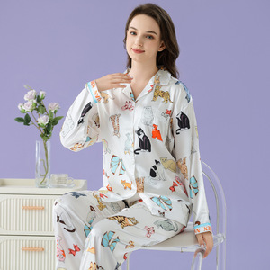 Pijamas Mujer Conjunto de seda de hielo Sensación Premium Seda Linda Manga larga Pantalones largos Ropa de Casa <span class=keywords><strong>Netflix</strong></span> Viento Sección delgada - Product Image 4