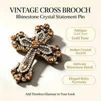 Vintage Kreuz-Brosche für Damen Kristall-Strass Türkis Kreuz-Anstecknadel Art Deco Silber Gold Reversnadel Mantel Anzug Statement-Schmuck