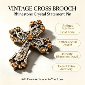 Broche croix vintage pour femme, en cristal, strass et turquoise, <span class=keywords><strong>style</strong></span> Art Déco, argent et or, pour revers de manteau ou de costume, bijou de déclaration - Product Image 3