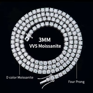 BMON01 USA Stocks Moissanite Tennis Chaîne Collier 925 Argent 3mm VVS D Moissanite Diamant Tennis Collier avec Certificat GRA - Product Image 1