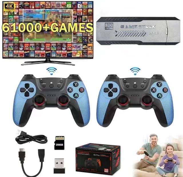 X2 Blue Home Game Console-Dual-player Arcade-4K Wireless High-Definition TV Game Console--15000+ Built-In Games-128GB TF