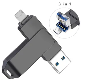 แฟลชไดรฟ์ OTG USB 3.0 3.1,ใหม่สำหรับโทรศัพท์ USB + แอนดรอยด์ + ไลท์นิ่ง3อิน1เพนไดร์ฟสำหรับอุปกรณ์จัดเก็บข้อมูลภายนอก Type-C