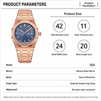 Montre à quartz pour homme POEDAGAR 924 en or rose, acier inoxydable, cadran bleu, étanche, lumineuse, date, montre de luxe pour affaires