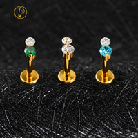 Amethyst CZ anting datar kembali Labret Stud Tragus Helix tindik Tragus bibir perhiasan ASTM F136 Titanium mode tindik tubuh