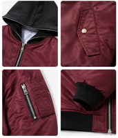 Blouson bomber à capuche bordeaux pour homme avec logo personnalisé, blouson de vol MA-1, rembourré, en nylon satiné, streetwear, manteau d'hiver, fabricant OEM