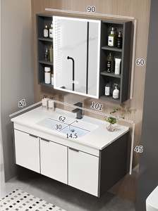 Thickened Honeycomb Space Aluminum Modern Water Resistant Wall-mounted Smart <b>Mirror</b> Included Bathroom <b>Vanity</b> Integrated Ceramic - Product Image 6