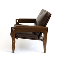 Fauteuil de salon en cuir PU avec structure en bois massif, style nordique, éco-responsable, confortable